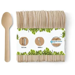 BIOZOYG 1000 Stück Papierlöffel 11,5cm umweltfreundliche, braune, kompostierbare Einweglöffel, Teelöffel für Desserts und Coffee-To-Go nachhaltig