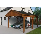 SKANHOLZ Skan Holz Carport Fichtelberg 423 cm x 566 cm Schwarze Schindeln Nussbaum