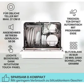 Klarstein Mini-Geschirrspüler für 5 Slim Geschirrspüler freistehend 7 Programme Touch-Control