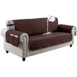 BTTO Sofahusse Sofaüberzug,Sofahusse 1/2/3 Sitzer Gesteppt,Couch Überzug, Sofabezug Wasserdicht,Anti-Rutsch,mit Seitentasche,Haustiermatte braun