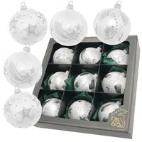 Krebs Glas Lauscha Weiß-Eislack 8cm Glaskugelsortiment 3 Dekore, 9-fach, mundgeblasen,