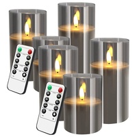 Britesta Echtwachs-LED-Kerzen: 6er-Set LED-Echtwachskerzen in grauen Acrylgläsern, 3 Größen (Elektrische Kerzen mit Timer, flammlose Kerzen, Fernbedienungen)