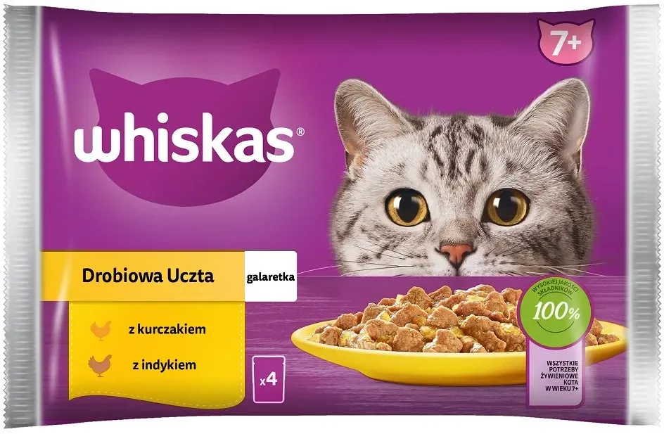 WHISKAS Senior 85g Beutel Poultry Feast Nassfutter für ältere Katzen in Gelee mit: Huhn, Truthahn