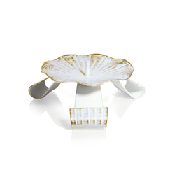 Kerzenhalter Dreifuß Eisen weiß/gold gelackt mit Dorn Ø 12,5 cm für Taufkerzen, Kommunionkerzen