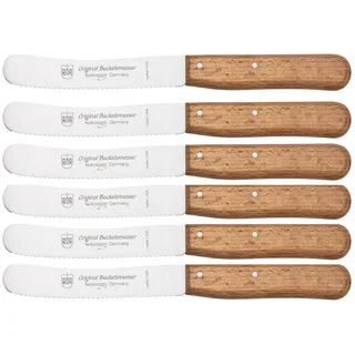 RÖR Küchenmesser/Brotzeitmesser - Buckelsmesser Set 6-teilig mit Wellenschliff - rostfrei mit Buchenholzgriff - Länge: ca. 22 cm - Made in Germany/Solingen