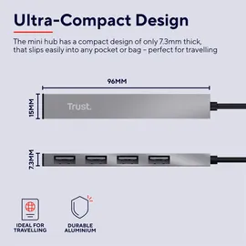 Trust Halyx USB-Hub, 4x USB-A 2.0, USB-A 2.0 [Stecker] (23786)