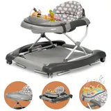 Bronea Lauflernhilfe 4in1 Gehfrei Baby Lauflernwagen Schaukel Lauflernhilfe Babywalker Grau, (Laufhilfe für Baby ab 6 Monate, Musik & Licht, Höhenverstellbar, Klappbar, Grey), Im nu - auf Knopfdruck - zum Schaukel, Widerstand Reifen einstellbar grau