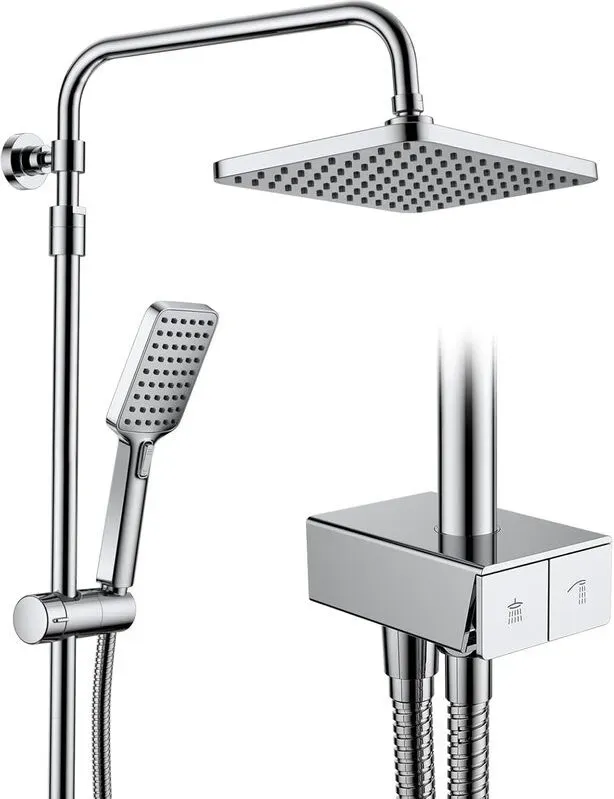 HOMELODY Duschsystem mit Klaviertasten, Komplettes Armaturenset, Große Quadratische Regendusche, Ideal für Nachrüstung, Höhenverstellbar