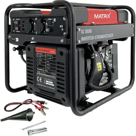 Matrix Notstromaggregat Benzin 3500 Watt Inverter Stromerzeuger Benzin Generator Stromaggregat tragbar Stromgenerator IG 3500i | 4 Takt | 2x230V