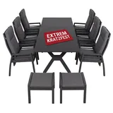 Mr. Deko Granada Ausziehtisch 160-210 cm & 6 Merida Relaxsessel  inkl. Hocker  grau