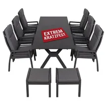 Mr. Deko Granada Ausziehtisch 160-210 cm & 6 Merida Relaxsessel  inkl. Hocker  grau