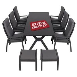 Mr. Deko Granada Ausziehtisch 160-210 cm & 6 Merida Relaxsessel  inkl. Hocker  grau
