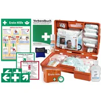 HM Arbeitsmedizin Erste-Hilfe-Koffer M5 PLUS für Betriebe nach aktueller DIN/EN 13157 & DIN/EN 13164 für KFZ - Komplett-Paket inkl. Notfallbeatmungshilfe + Hygiene-Gel + Verbandbuch + Aushang + Sprühpflaster
