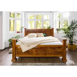 Massivmoebel24 Bett OXFORD 200 x 200 cm Akazie massiv lackiert braun