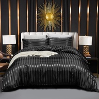 Schwarze Bettwäsche Satin 220x240 Glänzend Glanzsatin Seide Glatt Bettwäsche Set Sommer Uni Schwarz Luxus Streifen Muster Bettbezug 240x220 cm mit Reissverschluss und Kissenbezüge 80x80 cm