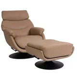 Mendler Relaxsessel mit Hocker HWC-K99, Fernsehsessel Sessel, Wippfunktion drehbar, Metall Echtleder/Kunstleder ~ taupe