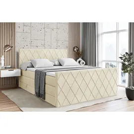 altdecor Boxspringbett mit Matratze Topper, Polsterbett mit Bettkasten LEPARO-Z KING | Beige Monolith | 140x200