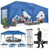 COBIZI Faltpavillon 3x6 Pavillon Wasserdicht Winterfest Pop Up Pavillon Klappbar 3x6 Zelt mit 6 Seitenwnden 3 Höhenverstellbar UV-Schutz Gardenpavillon Partyzelt für Markt, Freien Event (Blau)