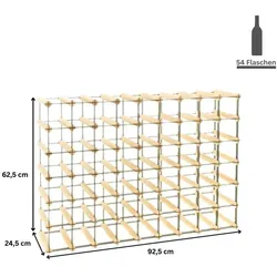 PROREGAL Modulares Weinregal VINOTECA MOD METAL | HxBxT 62,5x92,5x24,5cm | 9x6 Flaschen | Massives Kiefernholz | Natur | Flaschenregal