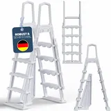 poolomio® Sicherheitsleiter 138 cm für Aufstellbecken mit Plattform | Poolleiter 2x4 Stufen aus stabilem Kunststoff | geeignet für Pools mit 120 und 132 cm Höhe