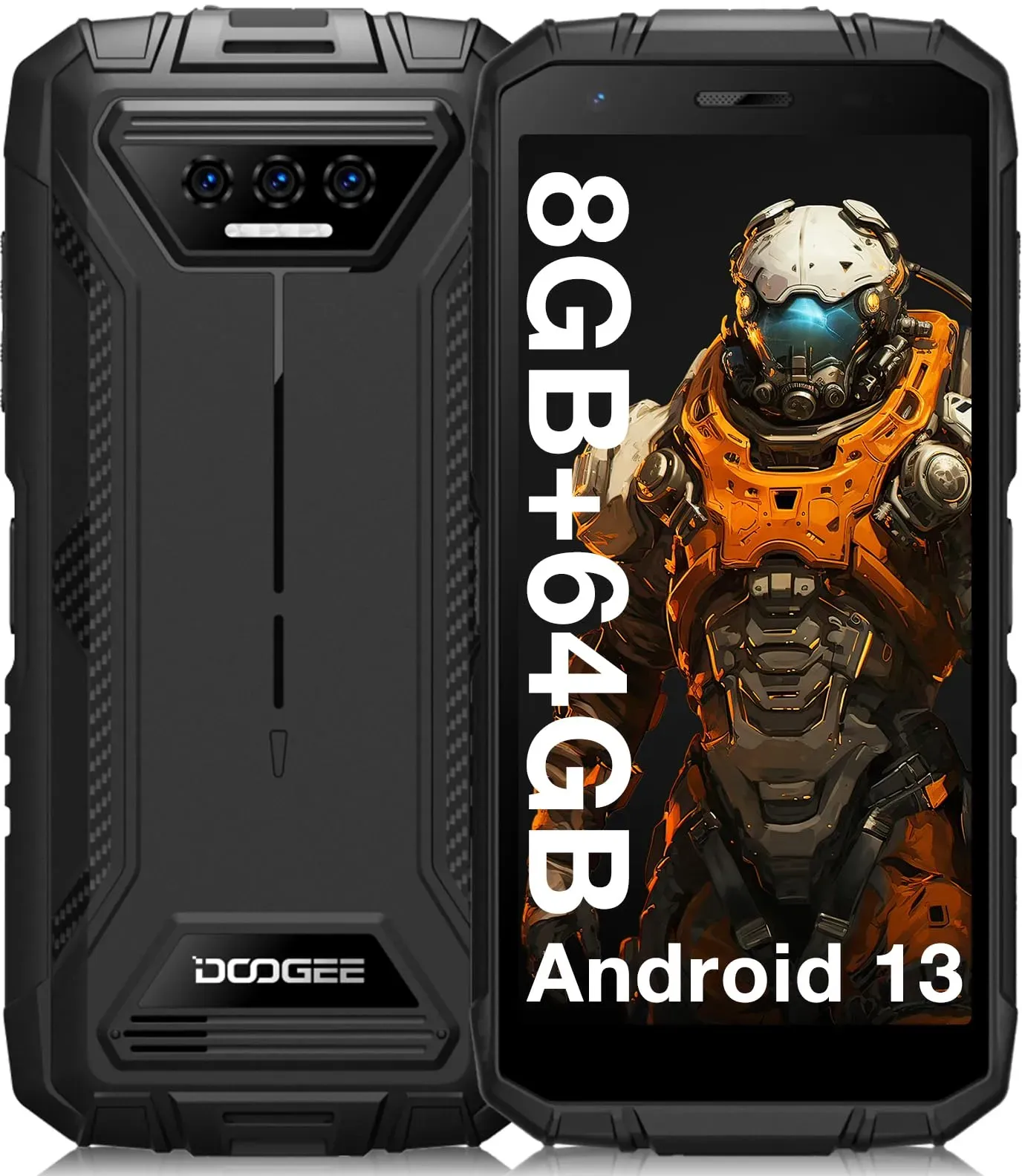 DOOGEE S41T (2024) Rugged Phone, Android 13 Rugged Smartphone, 6300 mAh, 8 GB + 64 GB (1 TB Erweiterung) Octa-Core, 5,5 Zoll HD+ Display, 13 MP Kamera, 4G Dual-SIM IP68 wasserdichte Handys, Face ID,