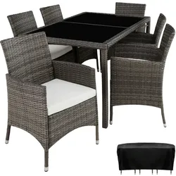 TECTAKE Rattan Sitzgruppe Porto 6+1 mit Schutzhülle