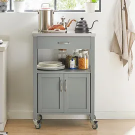 SoBuy Küchenwagen mit Edelstahlplatte Servierwagen Rollwagen Grau, Holzwerkstoff, 60x90x45 cm, Esszimmer