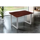 Esstisch 120x80 cm Baumkante Holz Nussbaum-Optik U-Gestell Metall silber JOSY - Braun