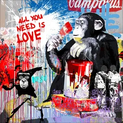 Glasbild PAINTING MONKEY - bunt