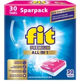 fit All-in-1 Premium Tabs 30 Stück - Geschirrspül-Multi-Tabs für Spülmaschinen - mit Schnelllöseformel für Sauberkeit, Glanz