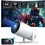 Mini Beamer mit 4K 1080-Unterstützung Tragbarer Projektor mit 180°-Drehung 130-Zoll-Bildschirm Filmprojektor Automatische Trapezkorrektur Kompatibel mit Computern, Mobiltelefonen, Heimkinovideos