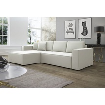 Fun Möbel Ecksofa Schlafsofa Sofa CONOR Kunstleder Weiss Ottomane Links