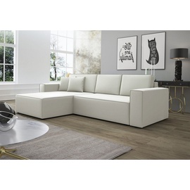 Fun Möbel Ecksofa Schlafsofa Sofa CONOR Kunstleder Weiss Ottomane Links