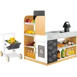 Costway Kaufmannsladen, Kaufladen Kinder mit Einkaufswagen, Supermarkt Holz mit Kasse & 2 Tafeln, Einkaufsladen für Kinder ab 3 Jahren