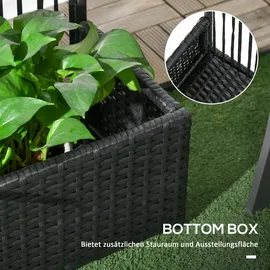 Outsunny Polyrattan Hochbeet mit Rankgitter 103 x 29,5 cm Schwarz