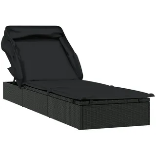 vidaXL Sonnenliege mit Kissen Schwarz 182x118x63 cm Poly Rattan
