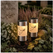 MARELIDA LED Solar Grablichter Kunststoff H: 14cm D: 6cm 2er Set weiß
