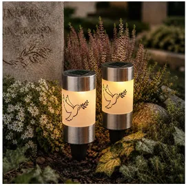 MARELIDA LED Solar Grablichter Kunststoff H: 14cm D: 6cm 2er Set weiß