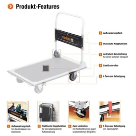 Meister Craft Meister Plattformwagen - Klappbar - Bis 300 kg Tragkraft - Feststellbremse / Transporthilfe mit Lenkrollen / Paketwagen mit Antirutsch-Beschichtung / Klappwagen aus Stahl / 8985540