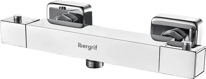 Ibergrif - Quadratischer Thermostat für Duscharmatur, Ersatzteile für Duscharmaturen, Verbrühschutz, Chrom