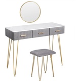 Woltu Schminktisch mit Hocker Frisiertisch mit Schubladen Große Tischplatte 100x40cm, Modern Kosmetiktisch für Schlafzimmer Grau - Woltu