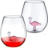 LuxusKollektion Trinkhalme 2er Set Flamingo Weingläser ohne Stiel 550ml Kreative Gingläser