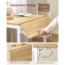 VASAGLE Esstisch, klappbarer Küchentisch für 2-4 Personen, für kleine Räume, Weiß - Weiß