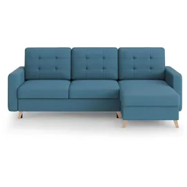 beautysofa Ecksofa VINCI mit Schlaffunktion und Bettkasten, Blau Velo 631, Uniwersalle Ottomane - Blau