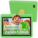 Happybe 10 Zoll 64GB/128GB Android 16 mit Hülle Kindersicherung WLAN Kinder Tablet (10.1", 128 GB, Android, 24(3+21)GB RAM, 6000 mAh) grün