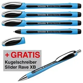 Schneider Kugelschreiber Slider Memo hellblau/schwarz, Schreibfarbe: schwarz, 4 St. + GRATIS Schneider Kugelschreiber Slider Rave XB
