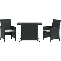 vidaXL 3-tlg. Bistro-Set mit Kissen Schwarz Poly Rattan