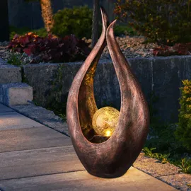 GLOBO Solarlampe Gartendeko Skulptur LED Mondsichel Solarleuchte Garten, Glaskugel Crackle, 2er Set