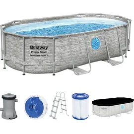 BESTWAY Power Steel Swim Vista Series Set 427 x 250 x 100 cm steinwandoptik inkl. Filterpumpe