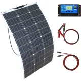 100W Flexibles Solarpanel System Kit Monokristallines Solarpanel Modul 10A 12V/24V Solarladeregler, Solarkabel